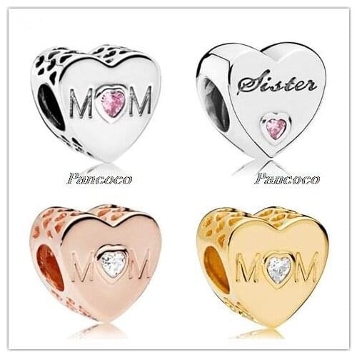 925 Sterling Silver Charm Openwork Opulent Love Heart Mother Heart With Crystal Bead Fit Pandora Bracelet & Necklace Diy Jewelry
