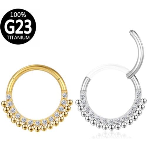 Titanium Hinged Segment Nose Rings Women Stud Zircon Ball Hoop Septum Clicker Daith Lip Ear Cartilage Helix Piercing Jewelry