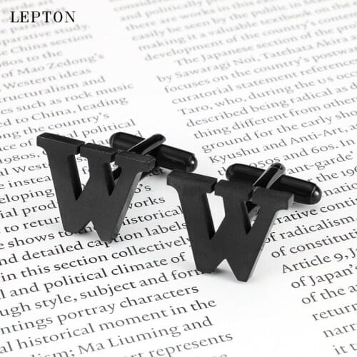 Lepton Stainless steel Cufflinks for Mens IP Black Gun Metal Letters W Cuff links Men French Shirt Cuff Cufflink Relojes Gemelos