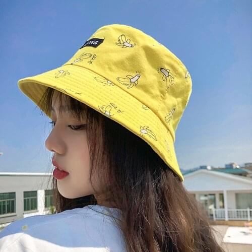 Panama Bucket Hat Men Women Summer Bucket Cap Banana Print Yellow Hat Bob Hat Hip Hop Gorros Fishing Fisherman Hat