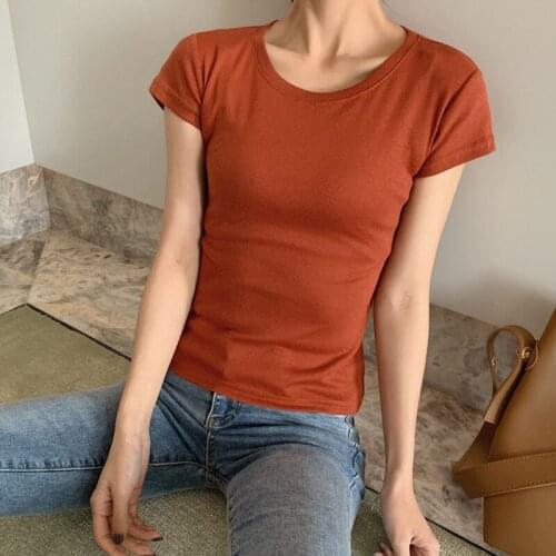 SVOKOR Summer Tops Solid Simple T-Shirt Women Cotton Casual Short Sleeve Tees O-Neck Slim Clothes Female T shirt