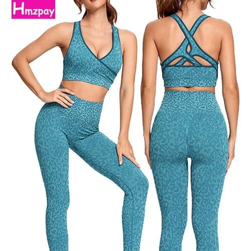 Womens Yoga Wear 2-Piece Fitness Seamless Sports Suit Sports Sexy Bra High Waist Leggings Running Workout Fitness Clothes