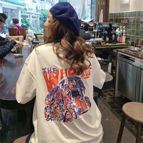 Womens T-shirts Tops Japanese Kawaii Ladies Ulzzang Cartoon Letter Print Tshirt Female Korean Harajuku Clothes For Women
