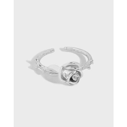 SHANICE 100% 925 Sterling Silver retro Rose Resizable Finger Rings For Women Valentines Day Gift Jewelry Women Girls