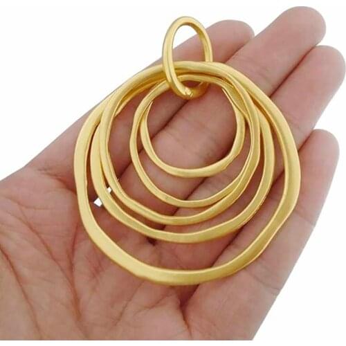 1 x Matte Gold 5 Circles Large Round Necklace Charms Pendants Fit DIY Handmade Jewelry Making Findings 70x55mm