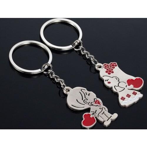 1 Pair of Keyrings Couple Lover Key Rings Chains Fob Metal Bride Groom Heart Love Keychains Gifts Car Styling Decoration