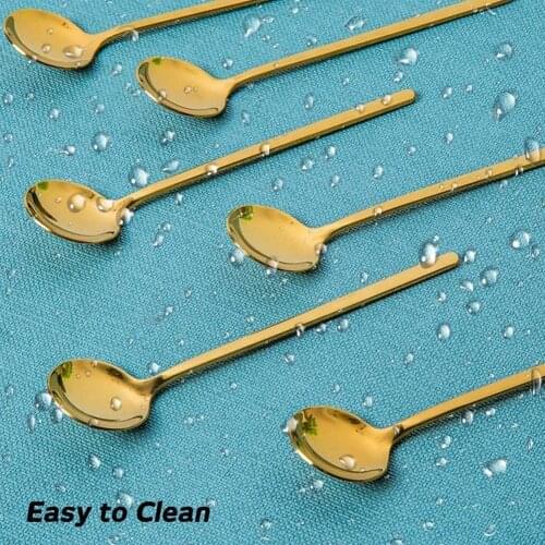 1Pc Golden Retro Style Steel Ice Spoon Bar Coffee Stirring Round Head Spoon Sugar Soup Dessert Teaspoons Kitchen