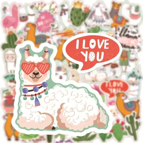 50pcs Cute Cactus Alpaca Sheep Animal Sticker for Children Llama Camel Kawaii Cartoon Stickers for Laptop Scrapbook Skateboard