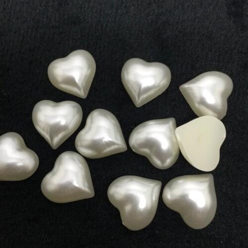100pcs 15mm Ivory Pearls Resin Heart Flatbacks Embellishments DIY Phone Decorations Scrapbooking Crafts