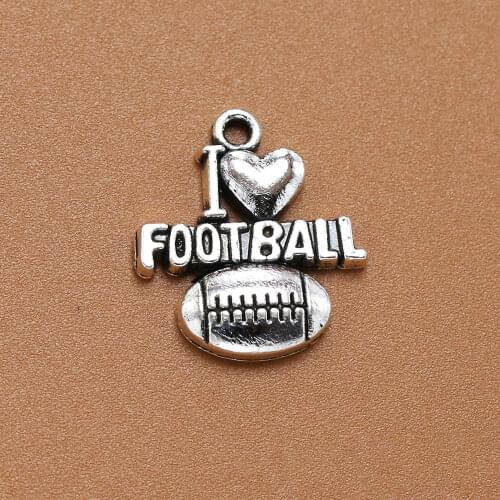 18pcs I love sports football Charm Silver Color Connector Pendant For Diy Aesthetics Accessories Handmade Jewellery Making Craft