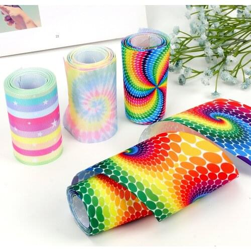 2yards/Roll 7.5cm Printing Ribbon Rainbow Vortex Pattern DIY Sewing Craft Supplies Gift Hair Accessories Christmas Decoration
