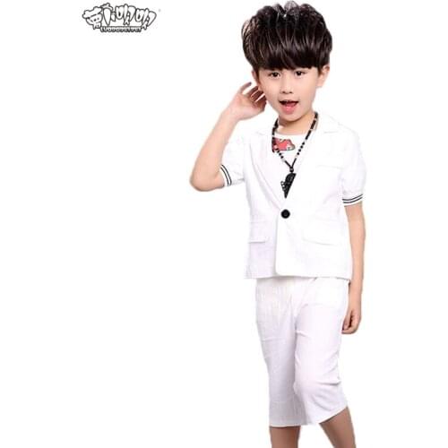 2018 Kids Fashion Summer Formal Dress Flower Boys Blazer Pants Clothing Set Children White Costume Dress Groom Suits N16