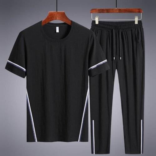 2021 Sports Suit Men Plus Fat Plus Size 8XL Short-sleeved T-shirt Summer Loose Ice Silk Shorts Lightweight Casual Trend 2 Pieces