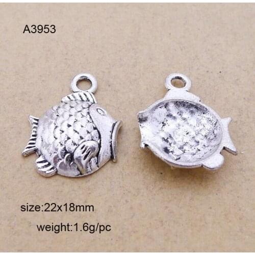 25PCS Antique Silver Alloy Fish Charms Pendants For Jewelry Making 22x18mm