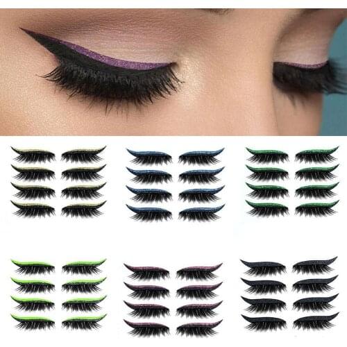 4 Pair False Eyelashes Reusable Eyeliner And Eyelash Stickers 7 Color Waterproof Eyeliner Women Makeup Lashes Easy To Remove