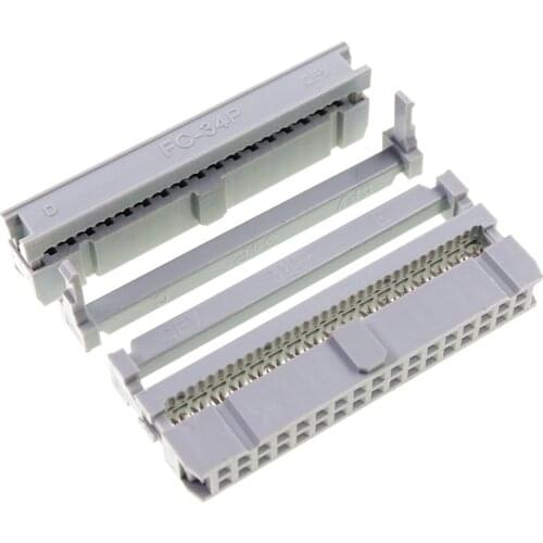 40pcs 0.100" 2.54mm Pitch 2x17 Pin 34 Position IDC Female Header Socket Box Header Socket Flat Cable 0.05"connector Grey