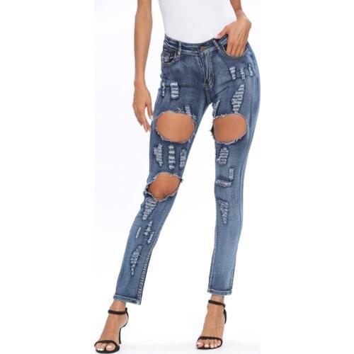 Big Yards Womens Jeans Skinny Long Pencil Pants Slim High Waist Elastic Denim Pants Hole Leggings Female Cotton Jeans Women