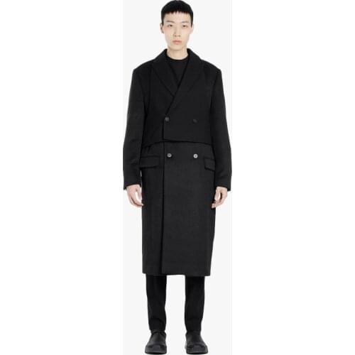 Black double layer deconstructed woolen coat