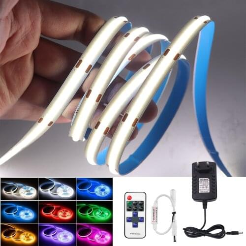 Dimmable COB Led Strip Light 12V Flexible High Density FOB Led Tape Light 384 528 LEDs Soft Linear Ribbon RA90 Warm Cold White