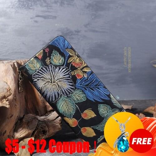 CGA Vintage Hand Carved Long Wallet 2021 New Men And Women Luxury Leather Purse Card Holder First Layer Cowhide Zipper Bag