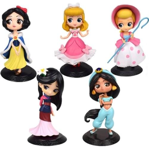 Disney Q Posket Figure Toy Princess Snow White Jasmine Sleeping Beauty Model Action Figures Pvc Anime Dolls Collection Gifts