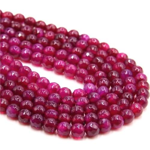 Faceted Rose Pink Agates Beads Natural Stone Round Loose Beads 6 8 10 12 MM Fit Diy Spacer Beads for Jewelry Making
