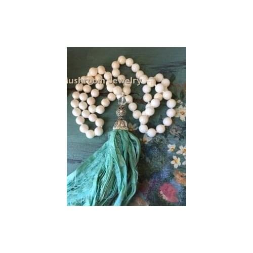 Howlite Beads Necklace Long Boho Sari Silk Women Necklace Beads Metal