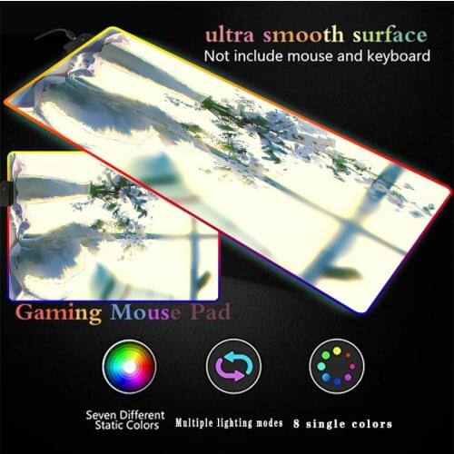 White Cat with Flowers RGB Gaming Mouse Pad Large Gamer Mousepad USB Backlit Rainbow Rubber Computer Mat Keyboard Desk Pad