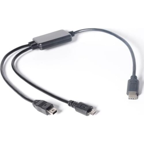 USB C Y Splitter Cable, USB 3.1 Type C Male to Micro USB Male + Mini USB Male 2 in 1 Charging Cable Cord - Black (40cm/1.3ft)
