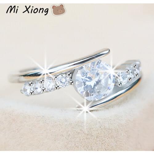 Mi Xiong s925 sterling silver unique designer craftsmanship irregular shaped diamond ring luxury charm ladies wedding jewelry