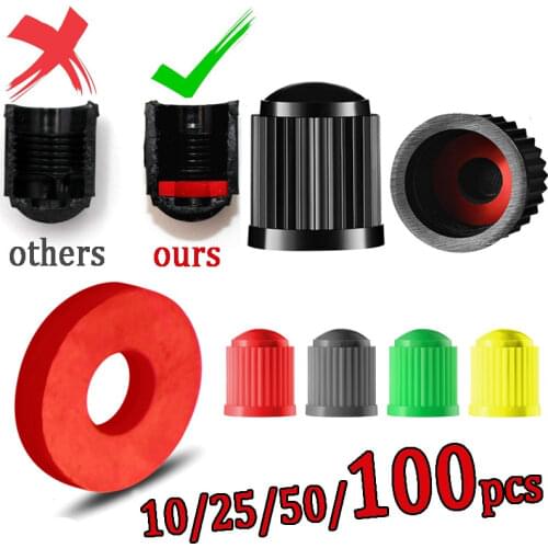10/25/50/100 Pcs Tire Valve Caps Black,with O Rubber Ring, Universal Stem Covers for Cars Bike and Bicycle, Trucks, Motorcycles