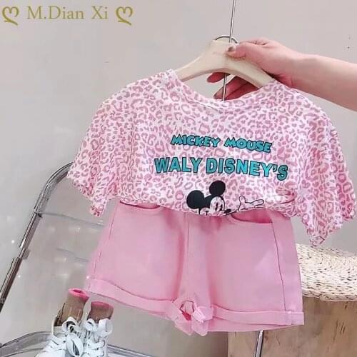Two Pieces Cotton Girls Clothing Sets Summer Short Sleeve Children Sets Fashion Girls Clothes Suit Cartoon Minnie Outfits 1-7Y