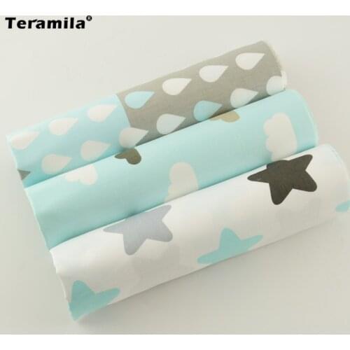 3 Piece Cotton Fabric Simple Star and Weather Pattern Light Lovely Color Fat Quarters Bundle for Handmade DIY Carft Toy Sewing