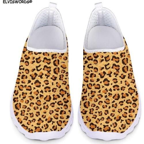 ELVISWORDS Leopard Pattern Womens Flats Shoes Mesh Breathable Ladies Sneakers Spring Summer Walking Female Shoes Zapatos Mujer