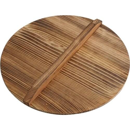 Nature Wooden Iron Wok Lid Carbonization Metasequoia Pot Cover Handmade Dovetail Groove Kitchen Cookware Tool