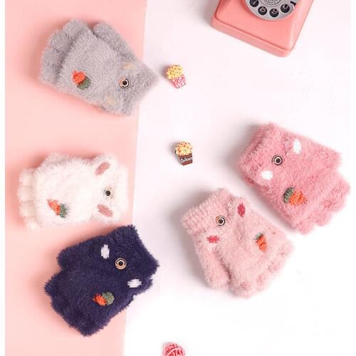 Cute Rabbit Ears Kids Gloves Cartoon Half Finger Soft Warm Toddler Children Mittens For Boys Girls Stuff