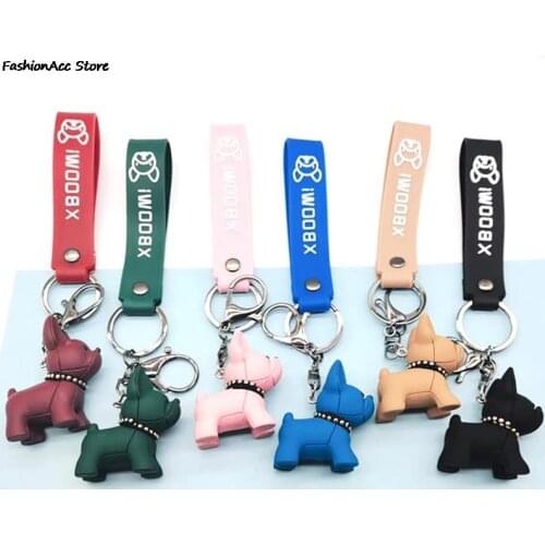 Fashion Punk French Bulldog Keychain Leather Dog Keychains Bag Car Jewelry Gifts