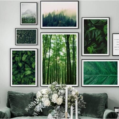 Scandinavian Tropical Style Green Leaves Canvas Wall Art Painting Plants Pictures Nordic Posters and Prints Living Room Wall
