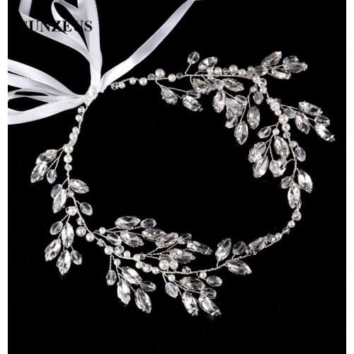 Clear Rhinestones Bridal Sash Silver Head Chain For Wedding Crystals Pearls Headband acessorio de cabelo SQ0220