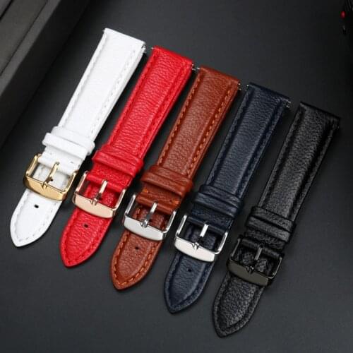 Calfskin Leather Watchband Soft Material Watch Band Wrist Strap 14mm 16mm 18mm 20mm 22mm With Silver Stainless Steel Buckle