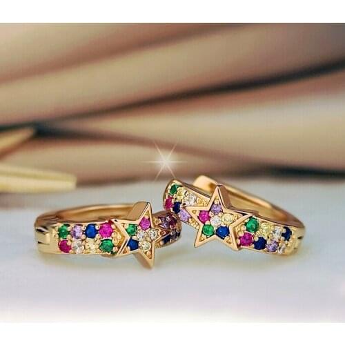 Luxury Female Rainbow Zircon Stone Earrings Charm Gold Silver Color Clip Earrings For Women Dainty Crystal Star Wedding Earrings
