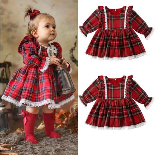 Toddler Kid Baby Girls Christmas Dress Xmas Red Ruffles Plaid Pageant Party Princess Tutu Dress