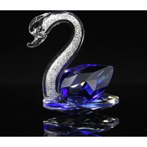 Crystal Swan Figurine with Diamond Glass Paperweight Fengshui Animal Ornaments Home Table Wedding Decoration Miniature Gifts