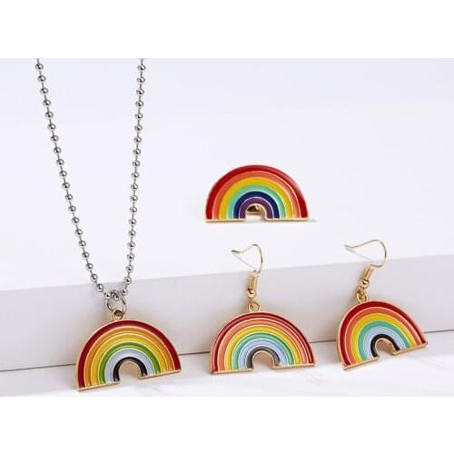 Korean Fashion Rainbow Earrings for Women Cute Gold Metal Hanging Drop Earrings Jewelry Accessories 2021 Womens Earring Gifts