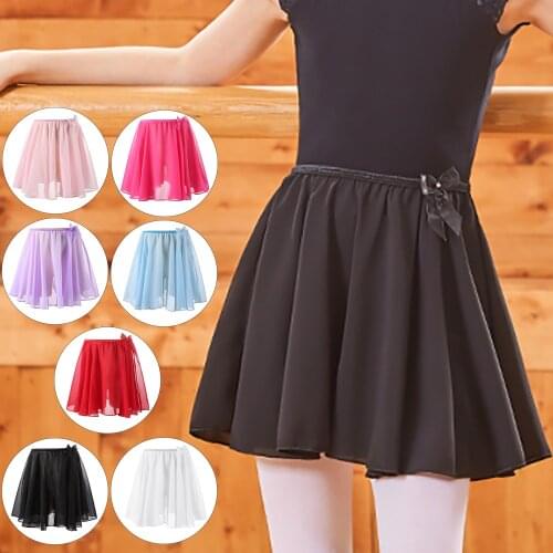 Girls Chiffon Pull-On Wrap Skirt Ballerina Dance Dress Gymnastics Leotard Skirts Dance Skirt