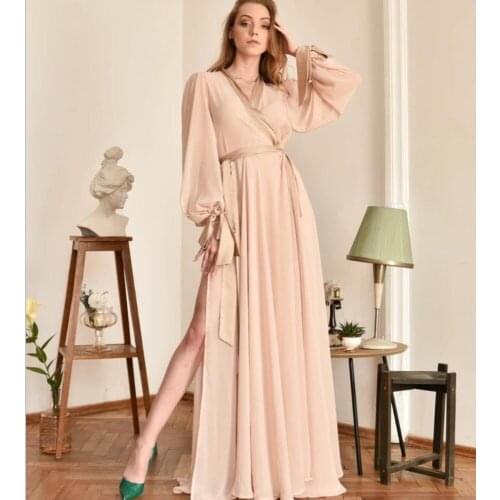 Champagne High Split Night Dresses V Neck Chiffon Maternity Gown Photoshoot Boudoir Lingerie Robe Bathrobe Nightwear Babydoll
