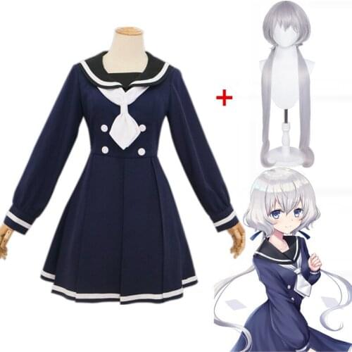 ZOMBIE LAND SAGA Konno Junko JK School Uniform Sailor Suit Dress white wigs Outfit Anime Cosplay Costumes