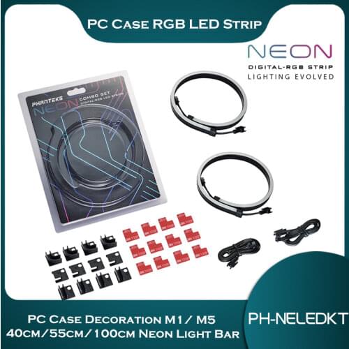 Phanteks LED Strip, PC Case Decoration M1/ M5 40cm/55cm/100cm Neon Light Bar, For Case DIY 5V ARGB Support ASUS/GIGA/MSI SYNC