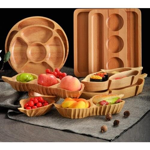 Solid Wood Fruits Plates Creative Peanuts Shape Desserts Plate Sushi Plate Leaf Shape Desserts Plate Multi-Use Serving Trays