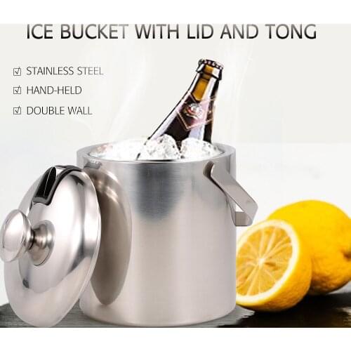 Ice Bucket Cocktail Shaker Stainless Steel Hand-held Wine Bucket Double Wall with Lid and Ring for Wine Bottle Parties Bar
